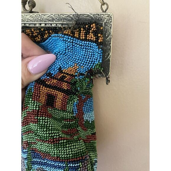 Vintage Micro Beaded Landscape Pictorial Antique Bag Purse Evening 1920s 30s - Picture 4 of 9